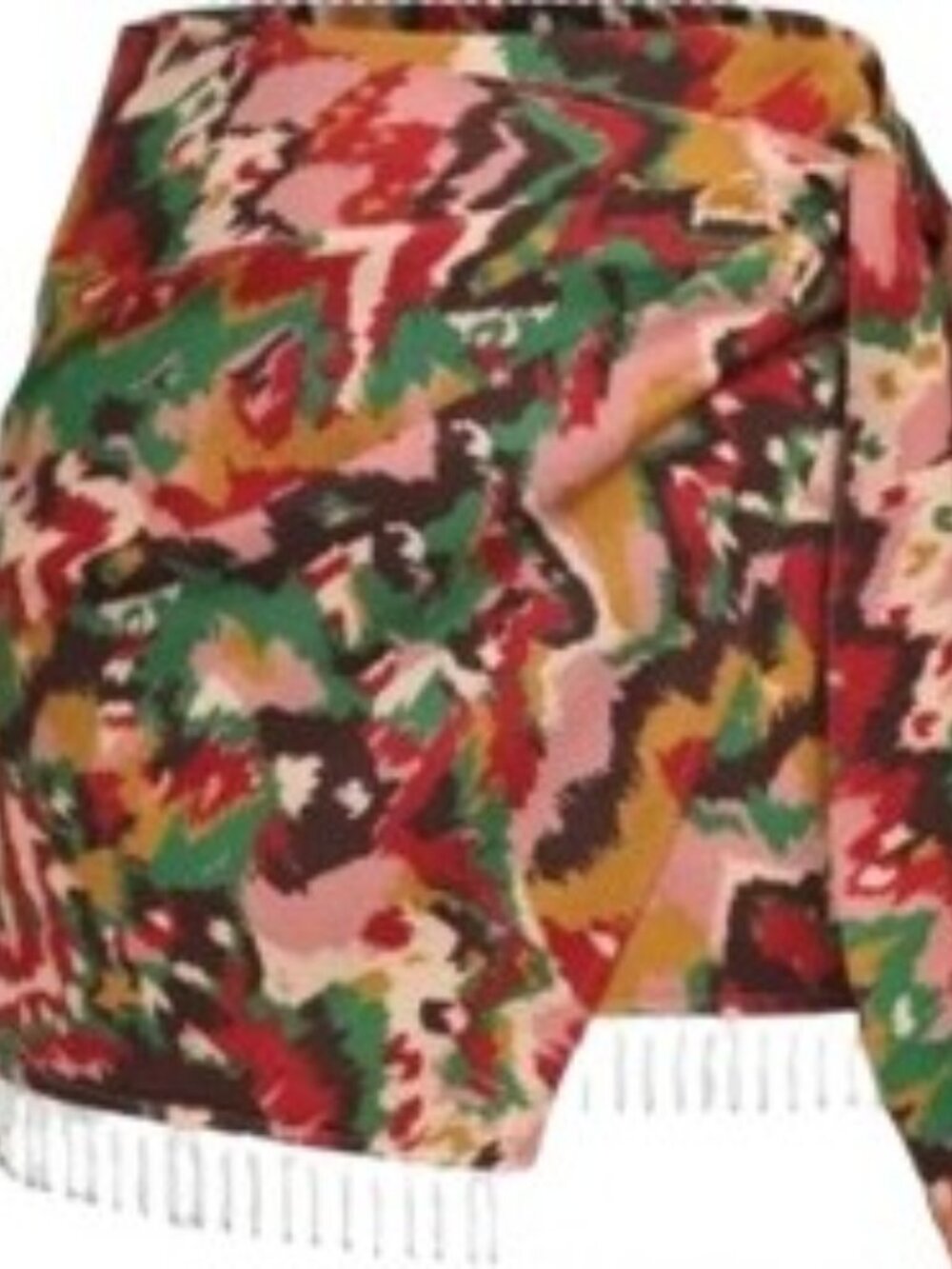 Micas Womens Mini Wrap Skirt Printed Beaded Fringe Hem M New